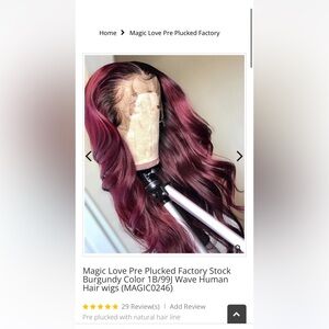 MAGIC LOVE HAIR - “Pre Plucked Factory Stock Burgundy Color”